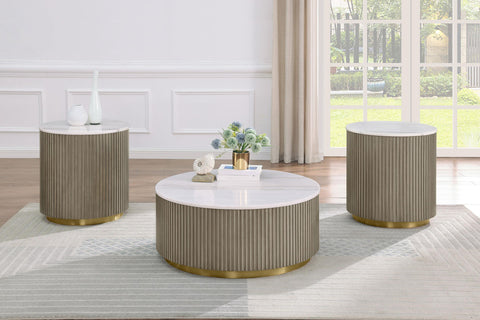 Gracemont Round White Marble Top Coffee Table Greige