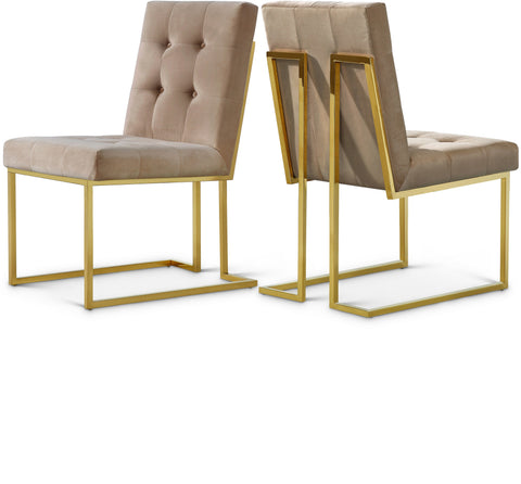 Delaney Beige Velvet Upholstered Dining Chair, 2-Piece