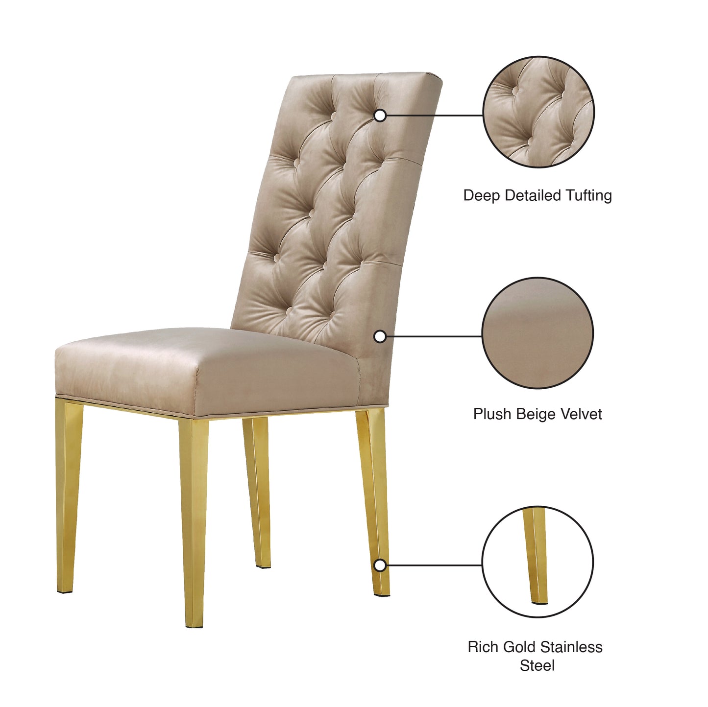 hollywood beige velvet dining chair c