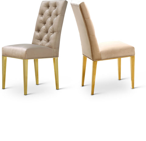 Elara Beige Velvet Upholstered Dining Chair, 2-Piece