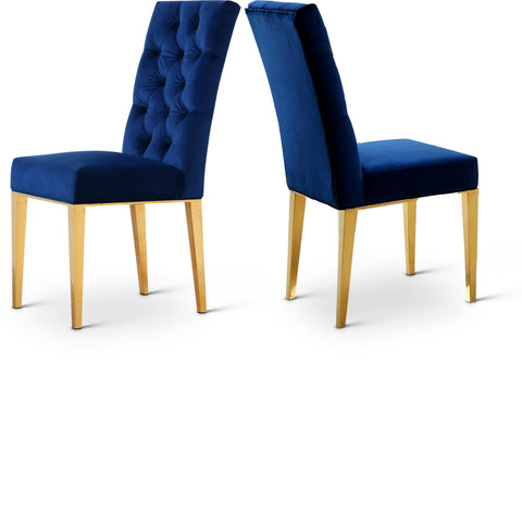 Elara Navy Velvet Upholstered Dining Chair, 2-Piece