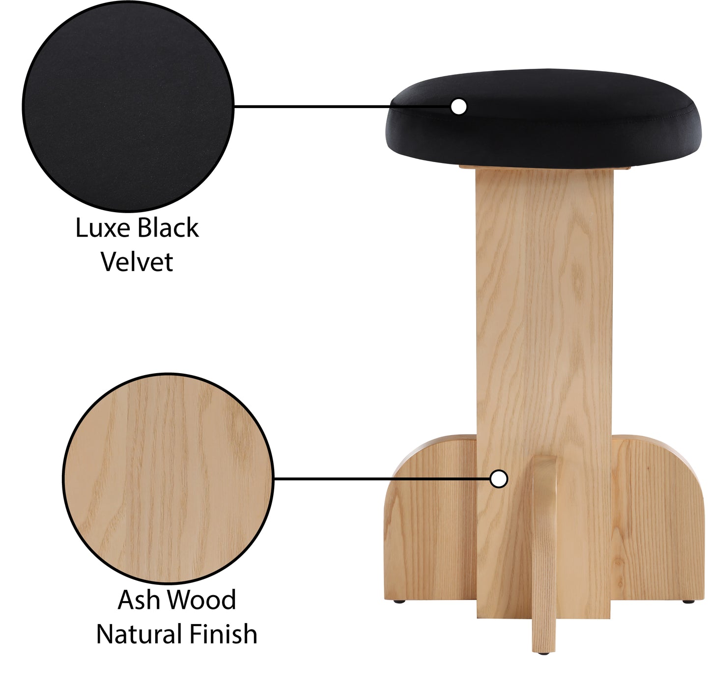 monroe black velvet stool c