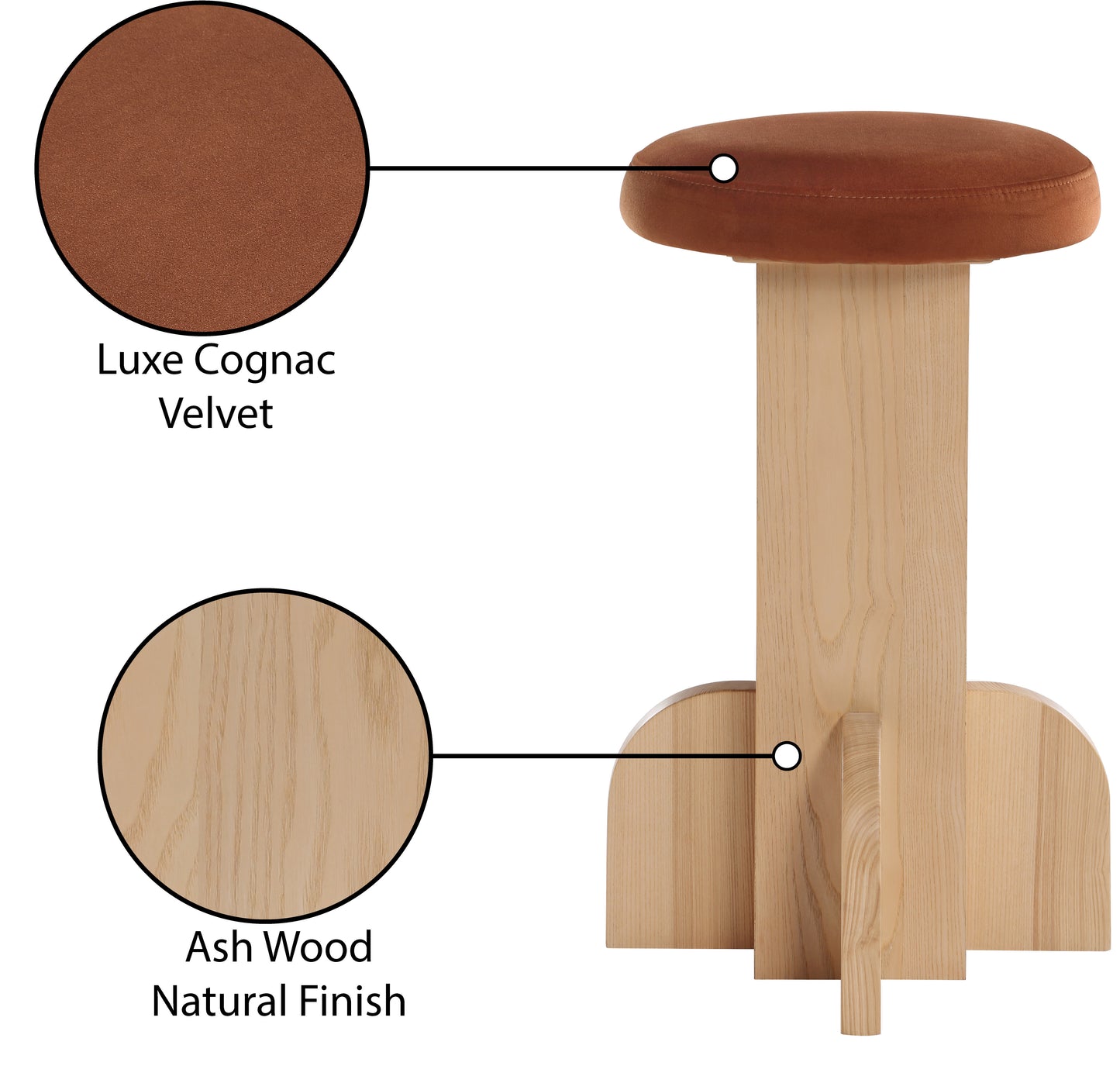 monroe cognac velvet stool c