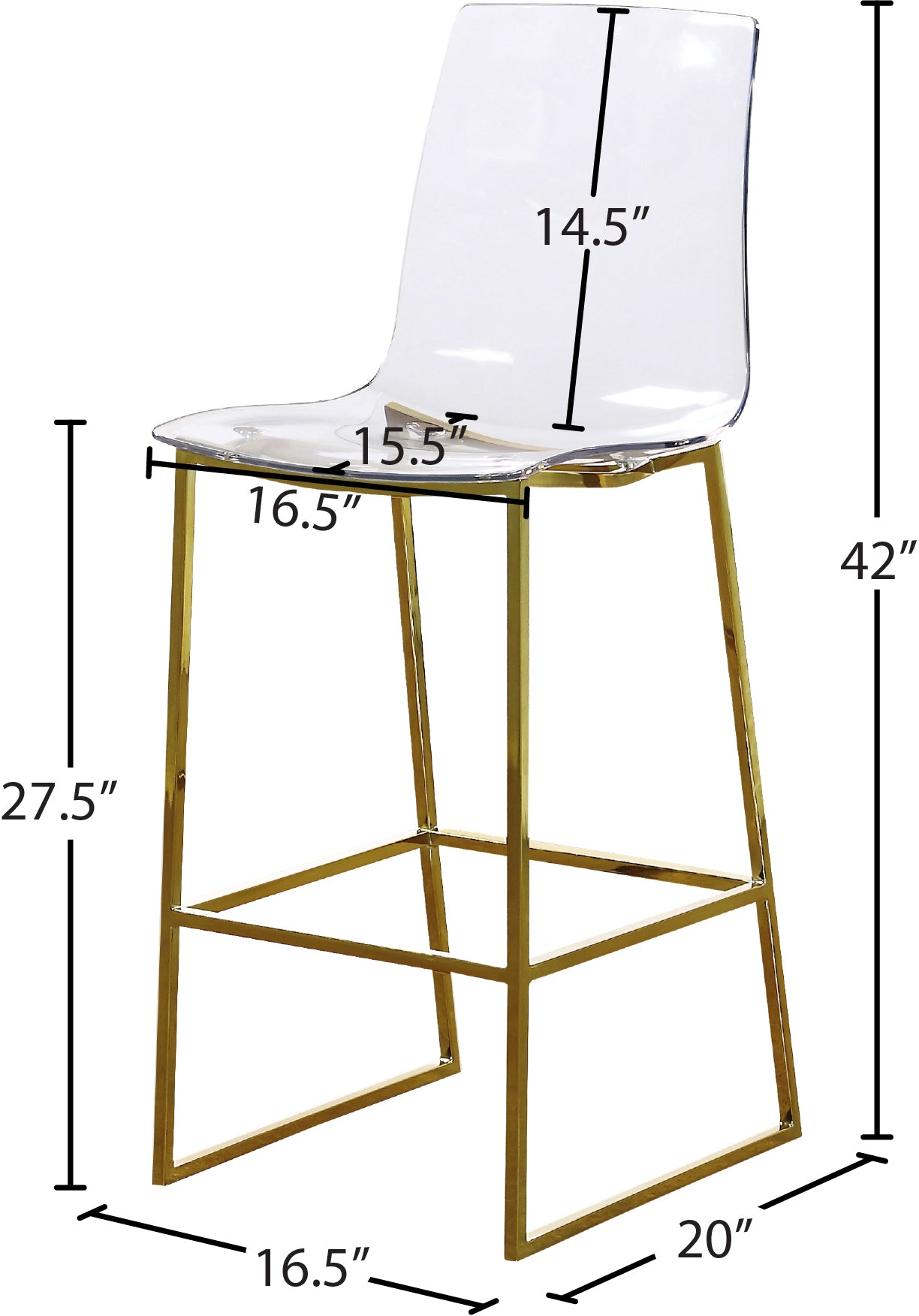 hepburn gold metal/lucite polycarbonate stool