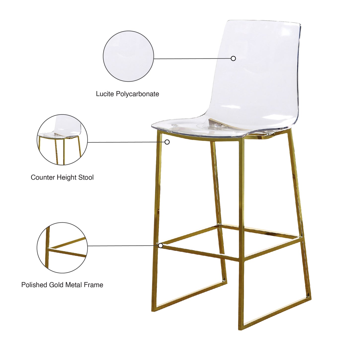 hepburn gold metal/lucite polycarbonate stool