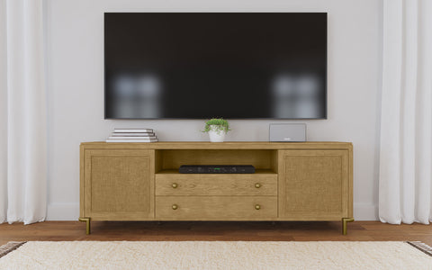 Linnea Rattan Cane 2-door TV Stand Media Console Sand Wash