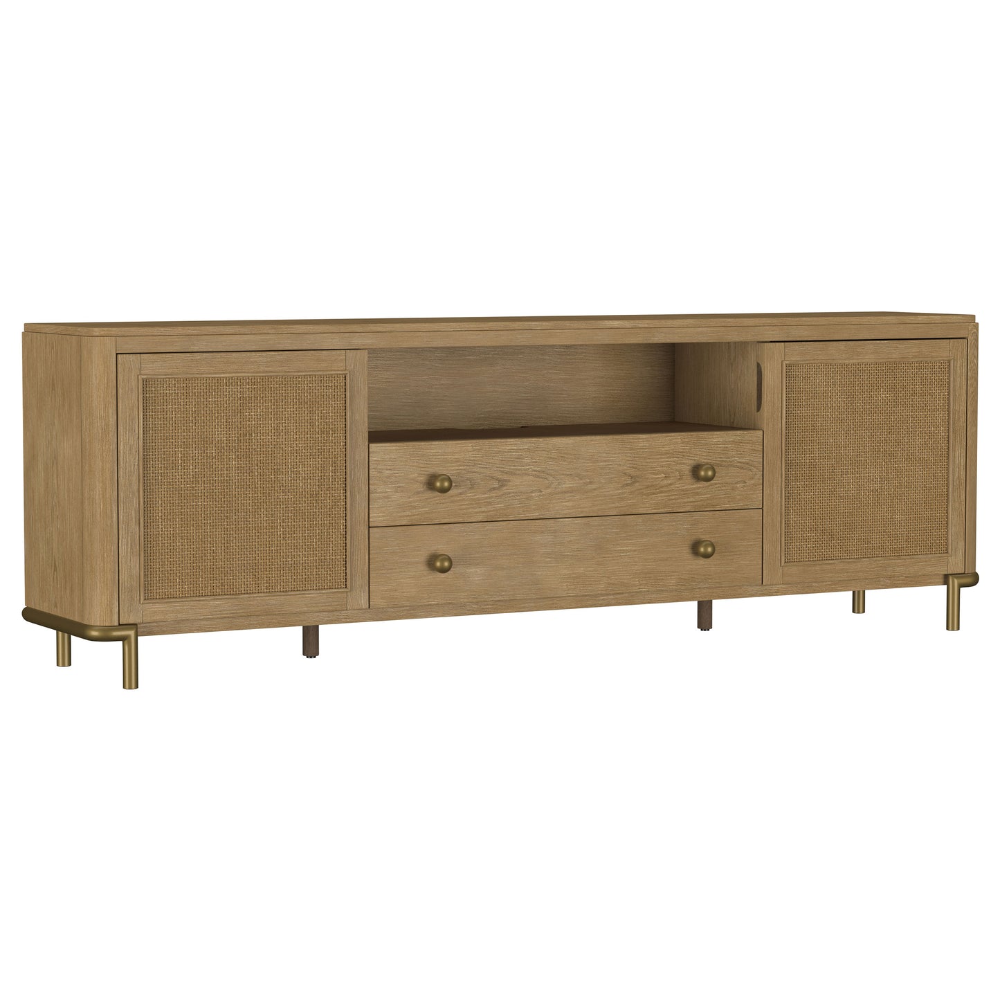 linnea rattan cane 2-door tv stand media console sand wash