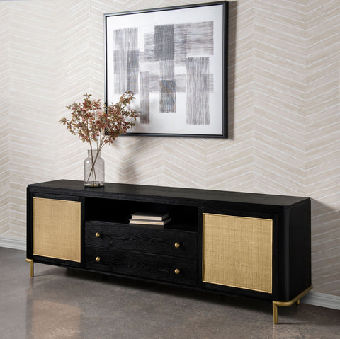 Linnea Rattan Cane 2-door TV Stand Media Console Black
