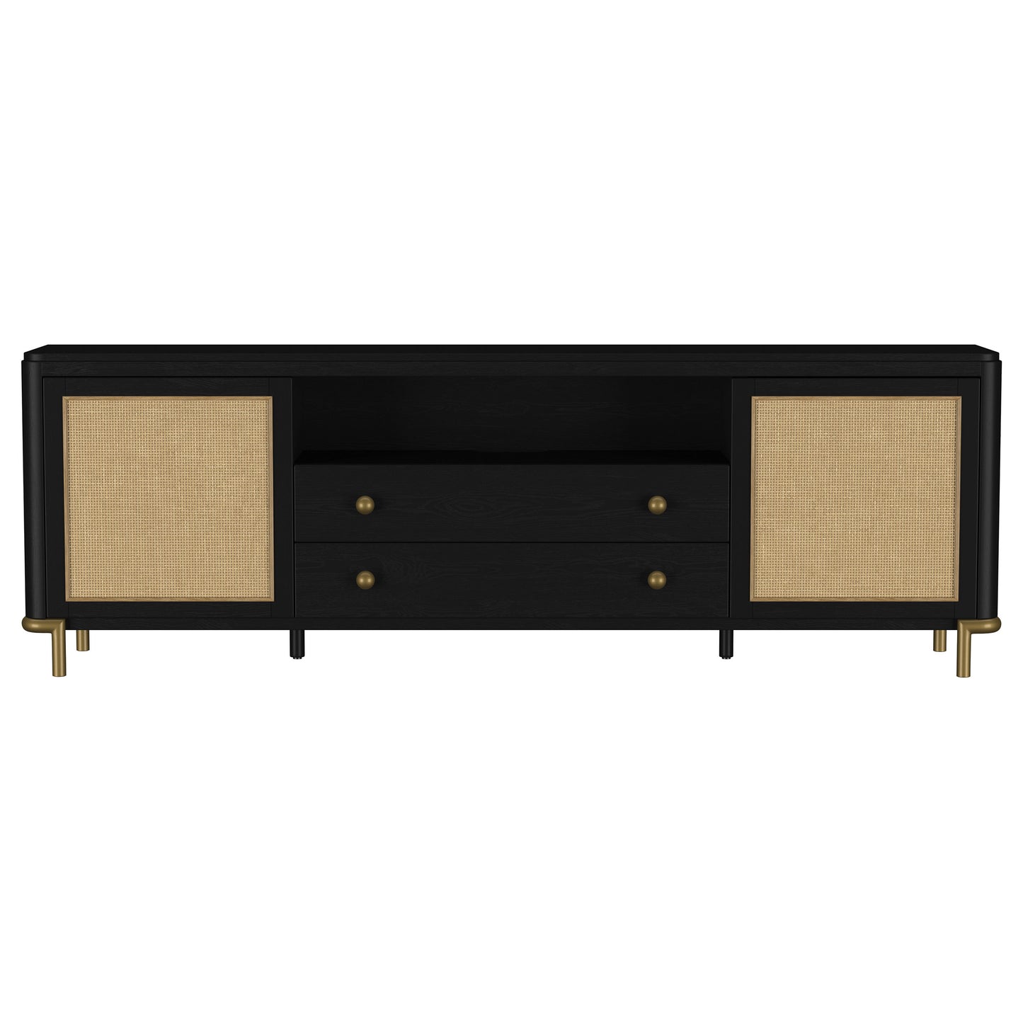 linnea rattan cane 2-door tv stand media console black