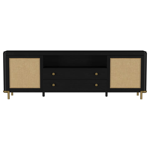 Linnea Rattan Cane 2-door TV Stand Media Console Black