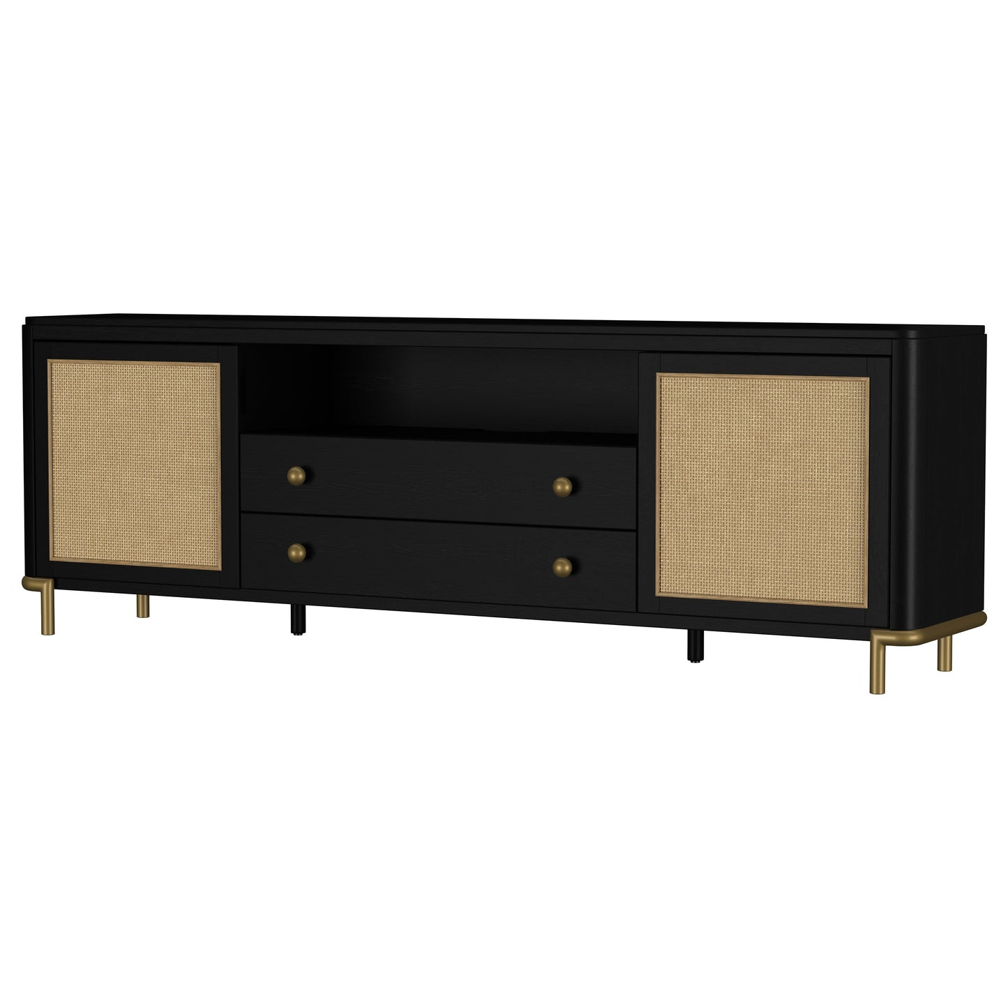 linnea rattan cane 2-door tv stand media console black