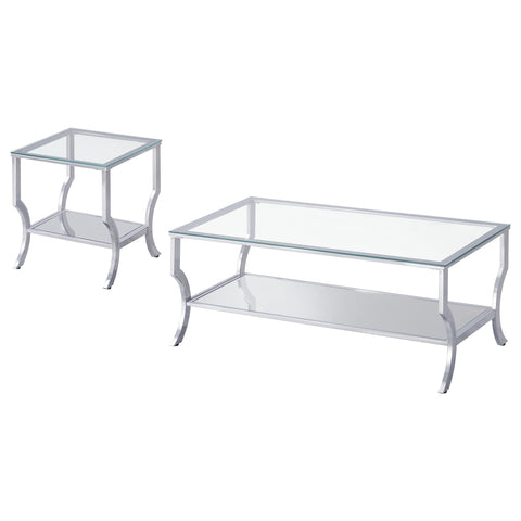 Ravenne 2-piece Glass Top Coffee and End Table Set Chrome