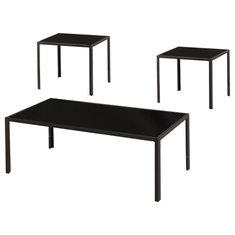 Nocus Rectangular Glass Top Coffee Table Set BlackBlack