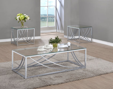 Sarasota 3-piece Glass Top Coffee End Sofa Table Set Chrome
