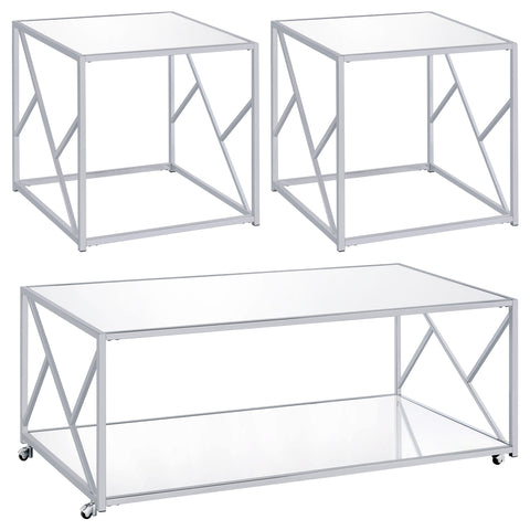 Oakdale 3-piece Occasional Table Set Clear Mirror and ChromeChrome