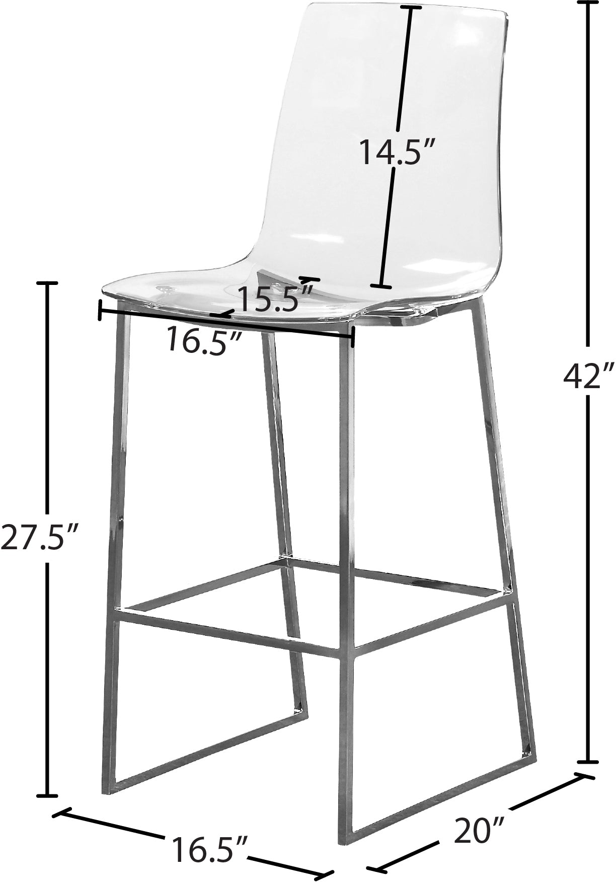 hepburn chrome metal/lucite polycarbonate stool