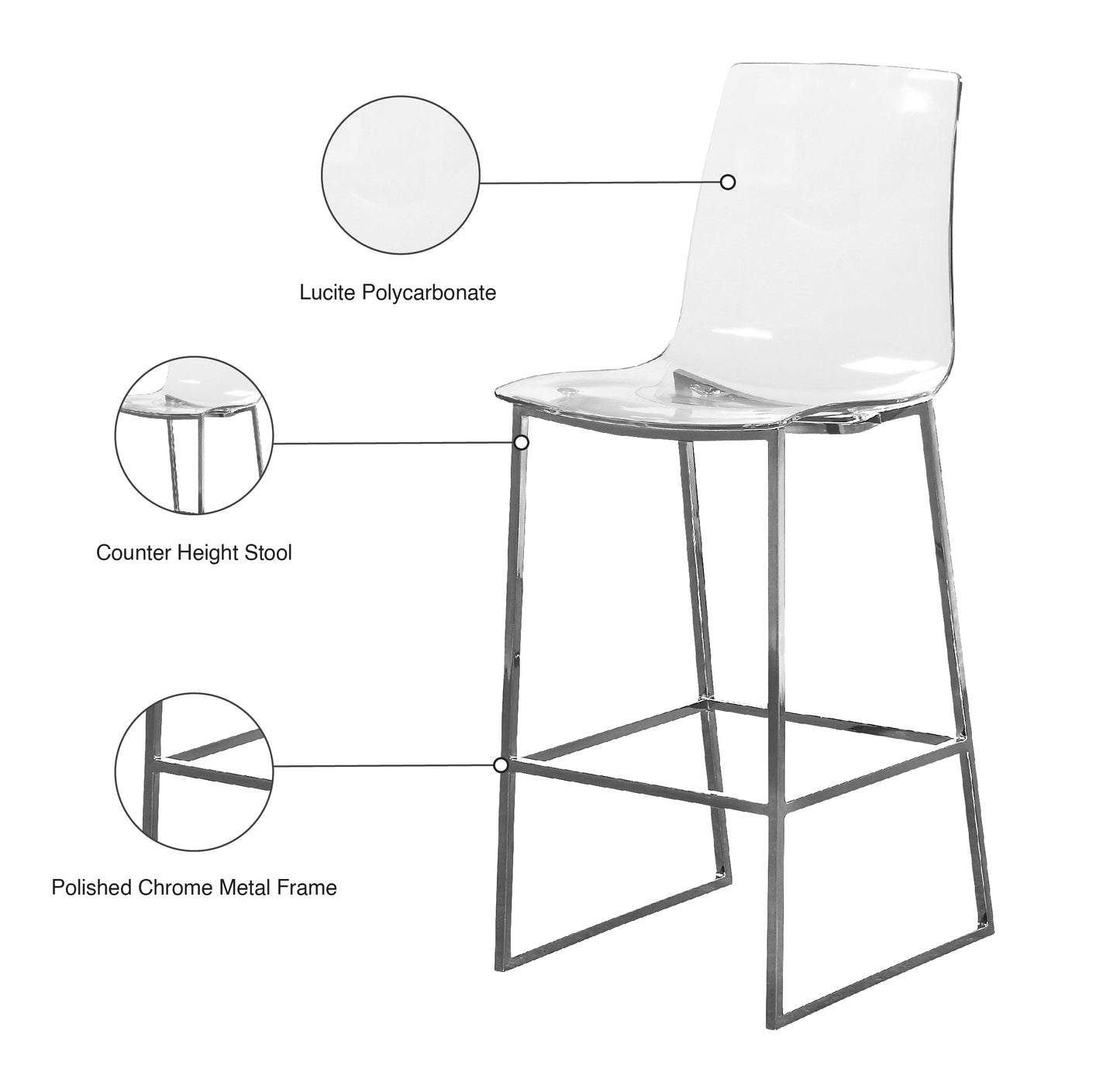 hepburn chrome metal/lucite polycarbonate stool