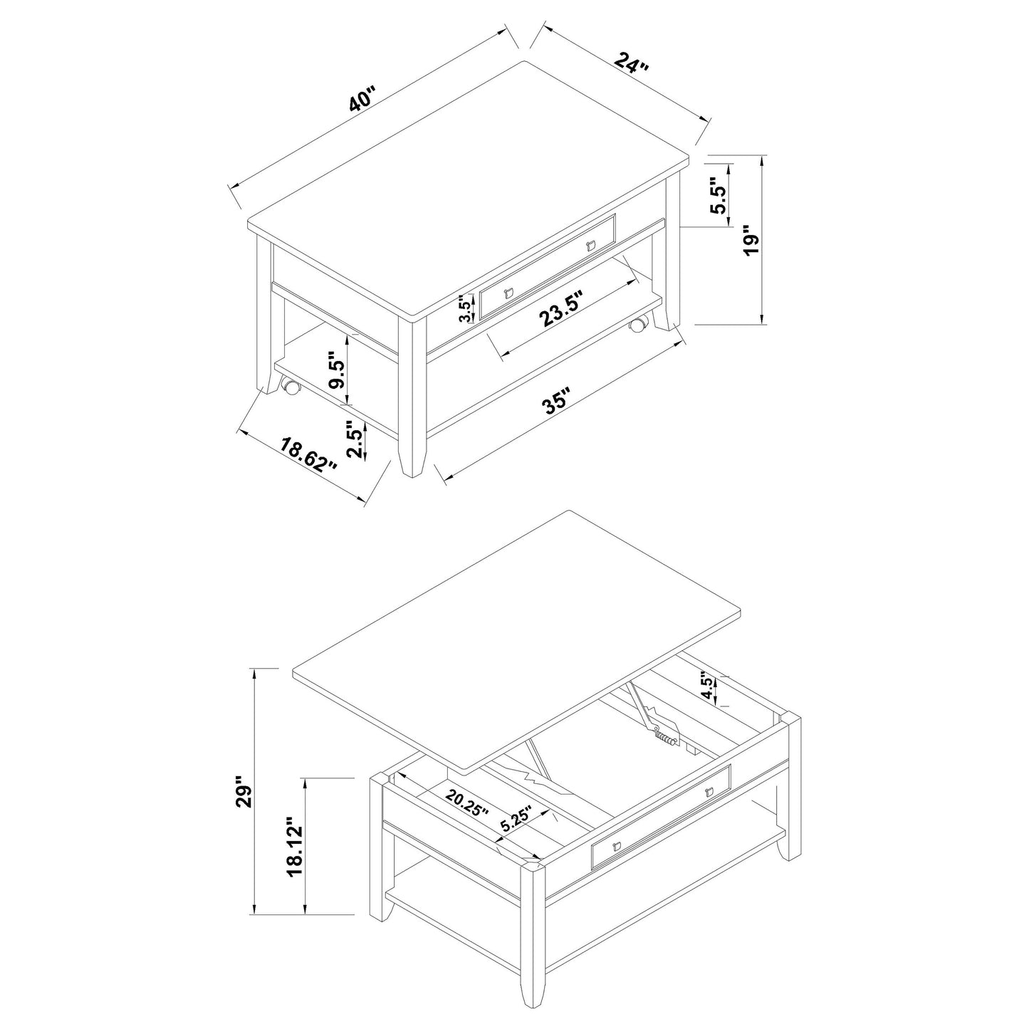 lift top coffee table