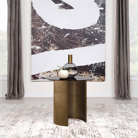 Pala Round Tawny Glass Top Side End Table Brushed BronzeBrushed Bronze