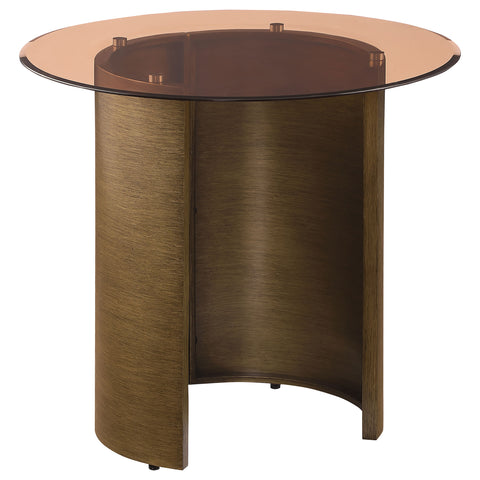 Pala Round Tawny Glass Top Side End Table Brushed BronzeBrushed Bronze