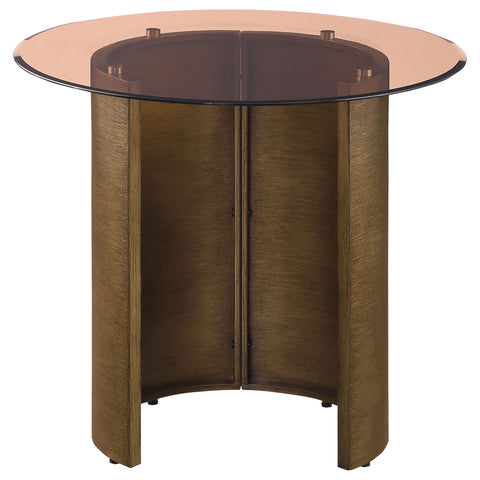 Pala Round Tawny Glass Top Side End Table Brushed BronzeBrushed Bronze