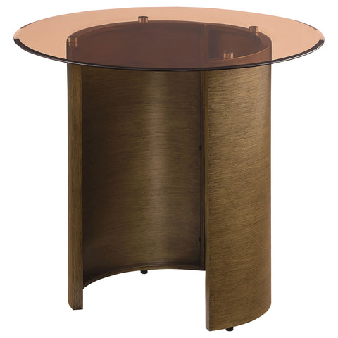 Pala Round Tawny Glass Top Side End Table Brushed BronzeBrushed Bronze