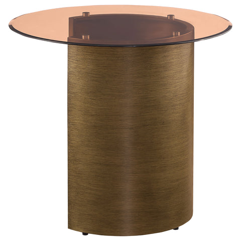 Pala Round Tawny Glass Top Side End Table Brushed BronzeBrushed Bronze