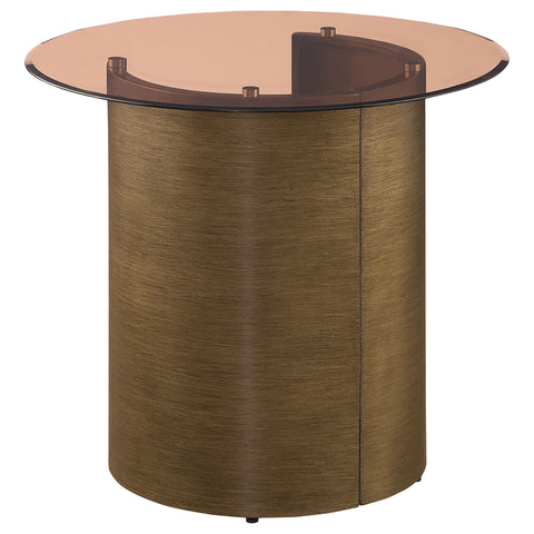 Pala Round Tawny Glass Top Side End Table Brushed BronzeBrushed Bronze