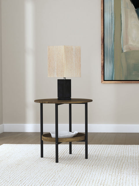 Benton Round Glass Top Side End Table Black and BrownBrown