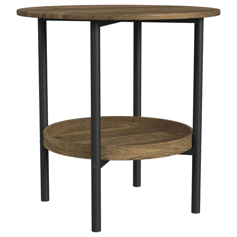 Benton Round Glass Top Side End Table Black and BrownBrown