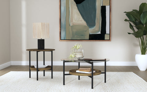 Pilar 2-piece Round Coffee and End Table Set Brown