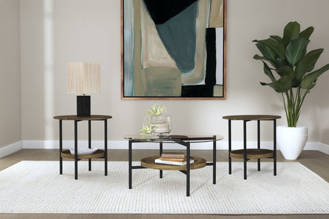 Pilar 3-piece Round Coffee and End Table Set Brown