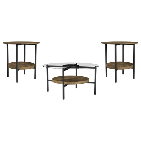 Pilar 3-piece Round Coffee and End Table Set Brown