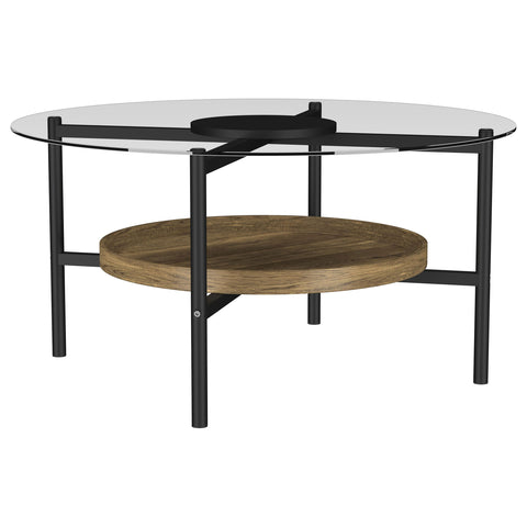 Benton Round Glass Top Coffee Table Black and BrownBrown