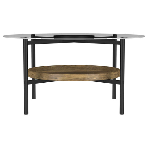Benton Round Glass Top Coffee Table Black and BrownBrown