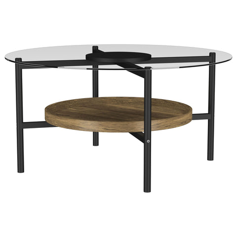 Benton Round Glass Top Coffee Table Black and BrownBrown
