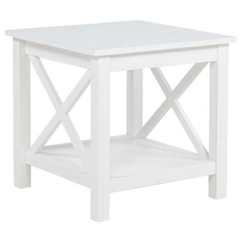 Arielle Square Pine Wood Side End Table with Shelf White
