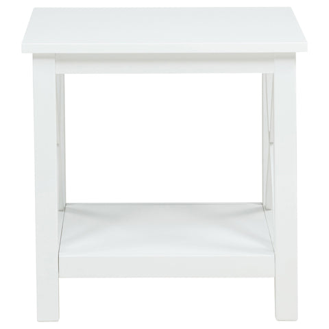 Arielle Square Pine Wood Side End Table with Shelf White