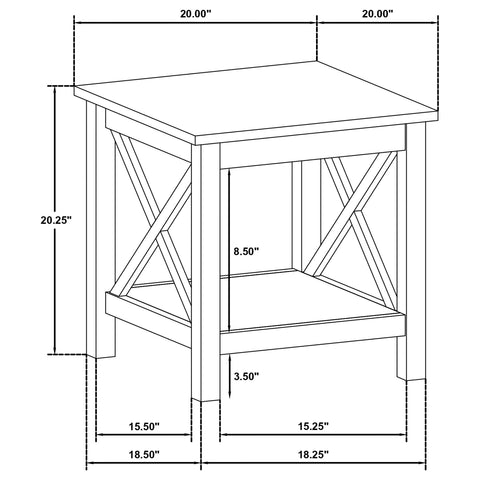 Arielle Square Pine Wood Side End Table with Shelf White
