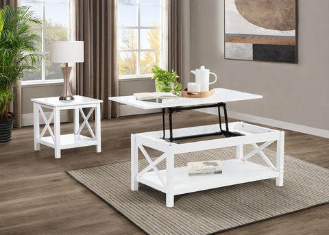 Arielle Square Pine Wood Side End Table with Shelf White