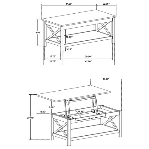 Arielle 2-piece Rectangular Lift Top Coffee Table Set White