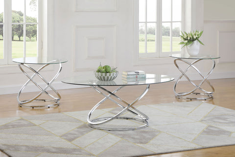 Getler 3-piece Oval Glass Top Coffee Table Set ChromeChrome