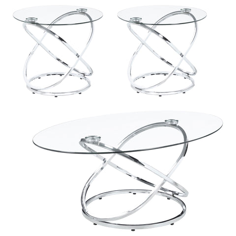 Getler 3-piece Oval Glass Top Coffee Table Set ChromeChrome
