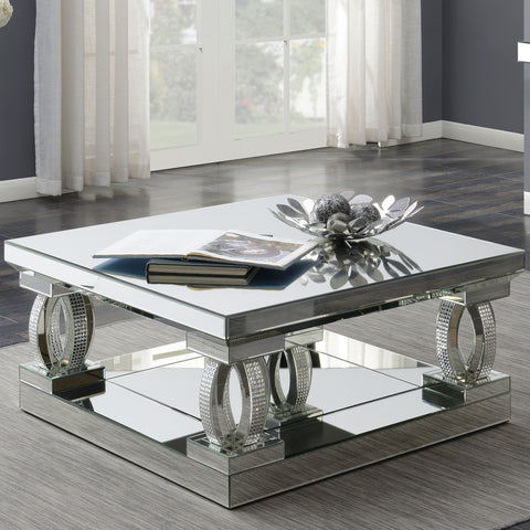 Delfin Square Mirrored Acrylic Crystal Coffee Table SilverMirror