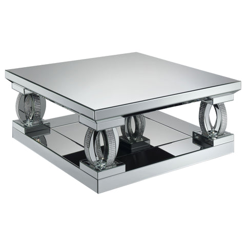 Delfin Square Mirrored Acrylic Crystal Coffee Table SilverMirror