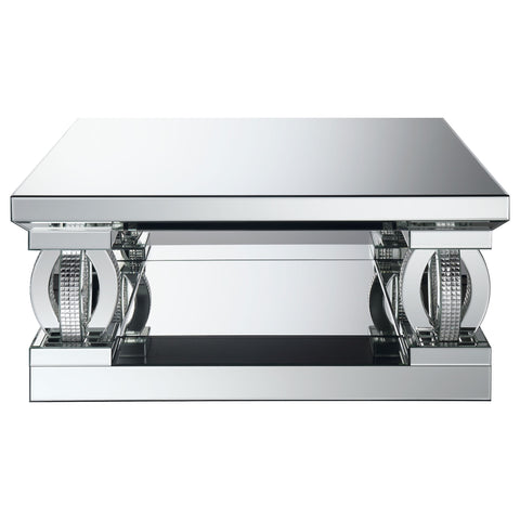 Delfin Square Mirrored Acrylic Crystal Coffee Table SilverMirror