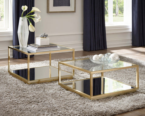Halladay 2-piece Square Coffee Table Set Rose BrassRose Brass
