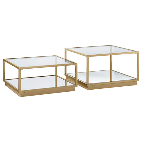 Halladay 2-piece Square Coffee Table Set Rose BrassRose Brass