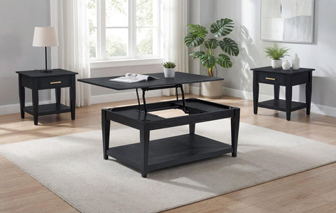 Henderson 3-piece Wood Lift-Top Coffee and End Table Set Black