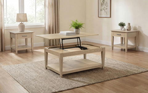 Henderson 3-piece Wood Lift-Top Coffee and End Table Set Blonde